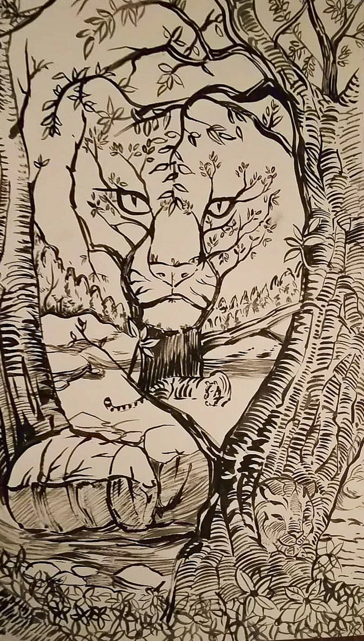 Tiger in tree drawing